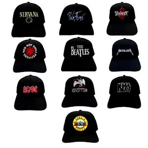Boné Bandas de Rock Preto Bordado
